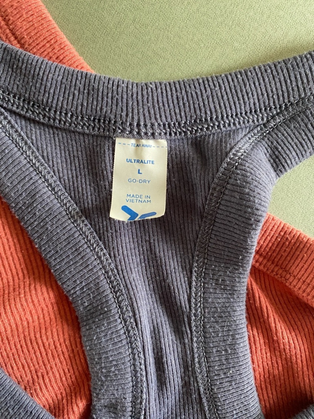 Women's Ribbed Racerback Tank Top - Blue/Gray & Rust - Picture 2 of 8